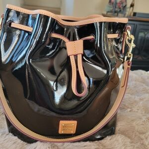 Dooney & Bourke Black Patentleather and Tan Shoulder Bag